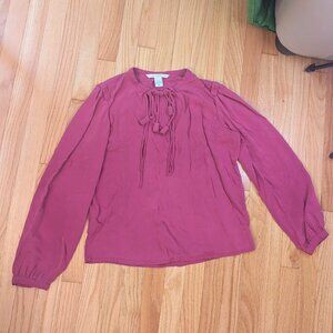 diane von furstenberg 100% silk top blouse 10 long sleeve purple quiet luxury